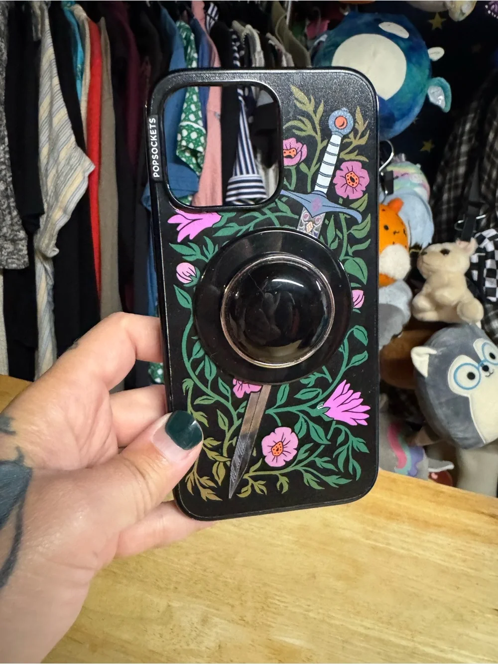 Mirror Thorny Blade Forest iPhone 15 Pro Max MagSafe Case BonBon Black Popsocket